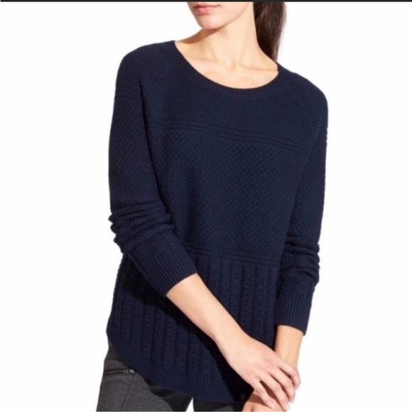 ATHLETA Womens Sweater Navy Blue Textured Knit Merino Wool - Picture 1 of 12